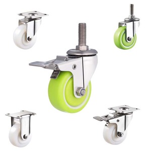 Roda Putar dengan Batang Baja Tahan Karat 304 yang Tahan Lama, Pelat Atas Putar, Roda Nylon PA Putih <span class=keywords><strong>1.5</strong></span>'' 2'' dengan Rem - Product Image 3