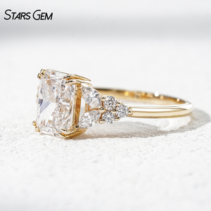 เครื่องประดับเพชรชั้นเลิศ Starsgem แหวนหมั้นทองคำแท้10K ประดับเพชรหลุยส์รูปทรงเรเดียนต์เพชรปลูกในห้องปฏิบัติการน้ำหนัก2.0กะรัต - Product Image 3