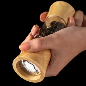 Ensemble Premium de 4 moulins à épices en bois de 6 pouces, moulin à sel en bois pour sel et poivre, avec plateau et cuillère - Product Image 4