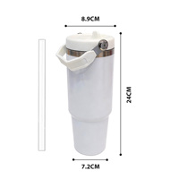 Gobelet isotherme sous vide en acier inoxydable blanc de 30 oz avec poignée et couvercle, pour boissons chaudes et froides, USA RTS