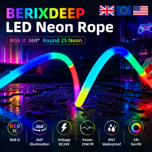 BERIXDEEP RGB IC 360 °   Bande <span class=keywords><strong>LED</strong></span> néon adressable étanche 24V, flexible et pliable, pour extérieur, modèle Round 25 <span class=keywords><strong>Neon</strong></span> - Product Image 1
