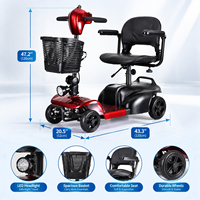 Scooter de mobilité à 4 roues en caoutchouc massif, cadre en acier, batterie au lithium, 1 vitesse, panier de rangement en plastique, phare LED, anti-collision