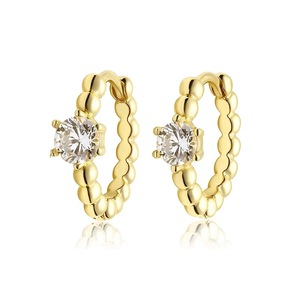 Pendientes de Aro de Oro de 18K de Lujo con Engaste de Diamantes Redondos para Mujer, Diseño Moderno de Bola, Joyería Fina para Uso Diario - Product Image 1