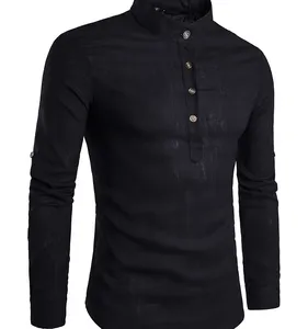 Camicie da <span class=keywords><strong>uomo</strong></span> con colletto rialzato Camicie Casual da <span class=keywords><strong>uomo</strong></span> a manica lunga chiaro blu bianco nero - Product Image 1