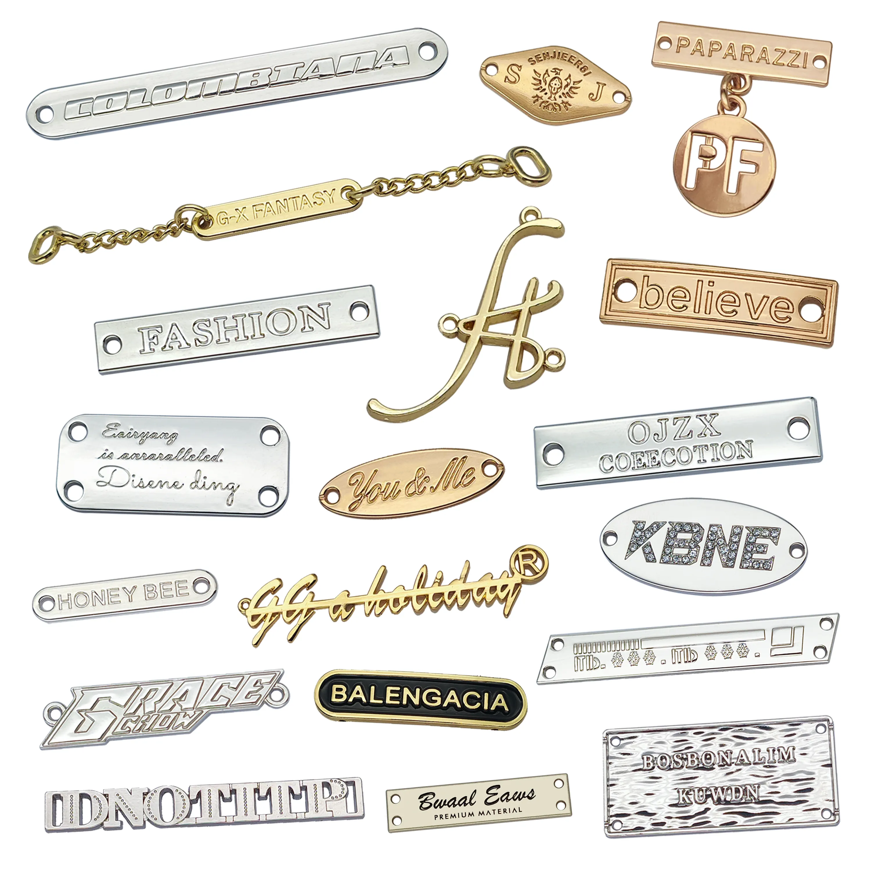 Benutzer definierte Metall Namensschild Handtasche Hardware Zubehör Geprägte Metall Etikett Tags Marke Metall Logo Design