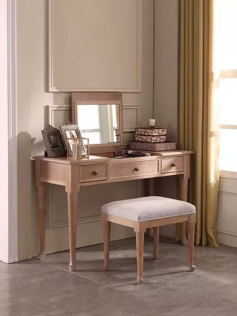 Modern Oak Solid Wood Adjustable Height Foldable Leather Upholstered Plywood Panel Dressing Table for Home Office Hotel