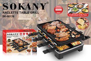 Nouvelle conception 1600w <span class=keywords><strong>Raclette</strong></span> Table plaque chauffante <span class=keywords><strong>Machine</strong></span> fondre le fromage et griller la viande légumes à la fois boeuf fête barbecue gril avec 8 casseroles - Product Image 4
