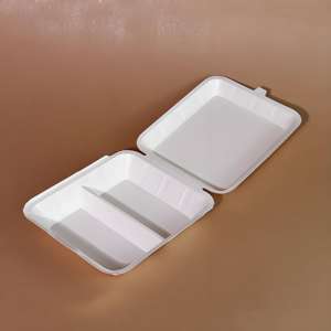 Boîte à lunch en papier kraft à <span class=keywords><strong>2</strong></span> compartiments personnalisée, vente en gros, biodégradable, blanche/à usage pour les nouilles, contenants à emporter en papier à clapet - Product Image 1