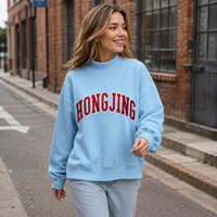 Sweat-shirt décontracté pour femme en molleton mélangé de coton, col montant, avec broderie lettre appliquée et épaules tombantes, vente en gros