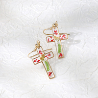 Boucles d'oreilles en acier inoxydable de qualité supérieure avec fleurs séchées en résine, style bohème, faites à la main, légères, hypoallergéniques, bijoux pour femmes, cadeau