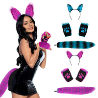Accessoires de fête Halloween : Oreilles de loup et queue de renard pour cosplay animal, bandeau en fausse fourrure, gants de patte de renard en fourrure synthétique