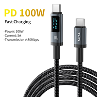 Cable de Carga Rápida Tuti Wholesale de 100w, 2m, Cable de Datos Tipo C a Tipo C con Trenzado de Nailon, Cable USB para Teléfono con Pantalla