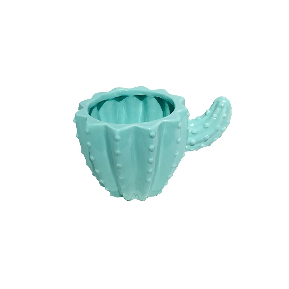 Komik mikrodalga sevimli kişiselleştirilmiş çin mini yeşil karakter kaktüs seramik kahve çay fincanları ve kupalar tedarikçisi kız için
