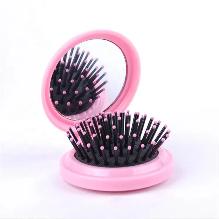 Circular Mirror With Comb Hair Brush Comb Mirror Set Mini Foldable Hair Comb