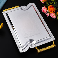 Plateau de service rectangulaire de luxe en acier inoxydable pour la maison, les fêtes, les hôtels et les restaurants, idéal pour les collations, les gâteaux et les fruits