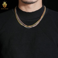 Chaînes en argent massif 925 de 3,5 mm, chaîne à maillons en forme de corde, plaquée or rose, bracelet et collier pour homme, bijoux rock, rappeur, hip-hop