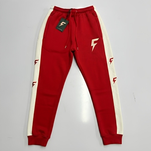 Men Cotton Fleece Hooded Jogging <b>Suit</b> <b>Red</b> White Side Stripe Eco-Friendly Sweatpants Tracksuit OEM Custom Logo - Product Image 3