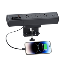 Prise de bureau à fixation sans perçage avec chargeur rapide USB-C PD 20W et câble intégré, concentrateur d'alimentation 3 prises US pour poste de travail