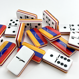 Deux jeux de <span class=keywords><strong>dominos</strong></span> double six en acrylique à cinq couches, 28 pièces, design <span class=keywords><strong>drapeau</strong></span> national, pièces d'échecs en plastique pour jeux de table de bar et de club - Product Image 2