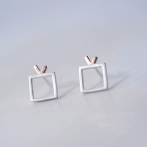 Boucles <span class=keywords><strong>d</strong></span>'oreilles clous en argent sterling 925 ED-JS11, style <span class=keywords><strong>antenne</strong></span> <span class=keywords><strong>TV</strong></span>, bicolores uniques, vente en gros, bijoux de mode pour femmes - Product Image 1