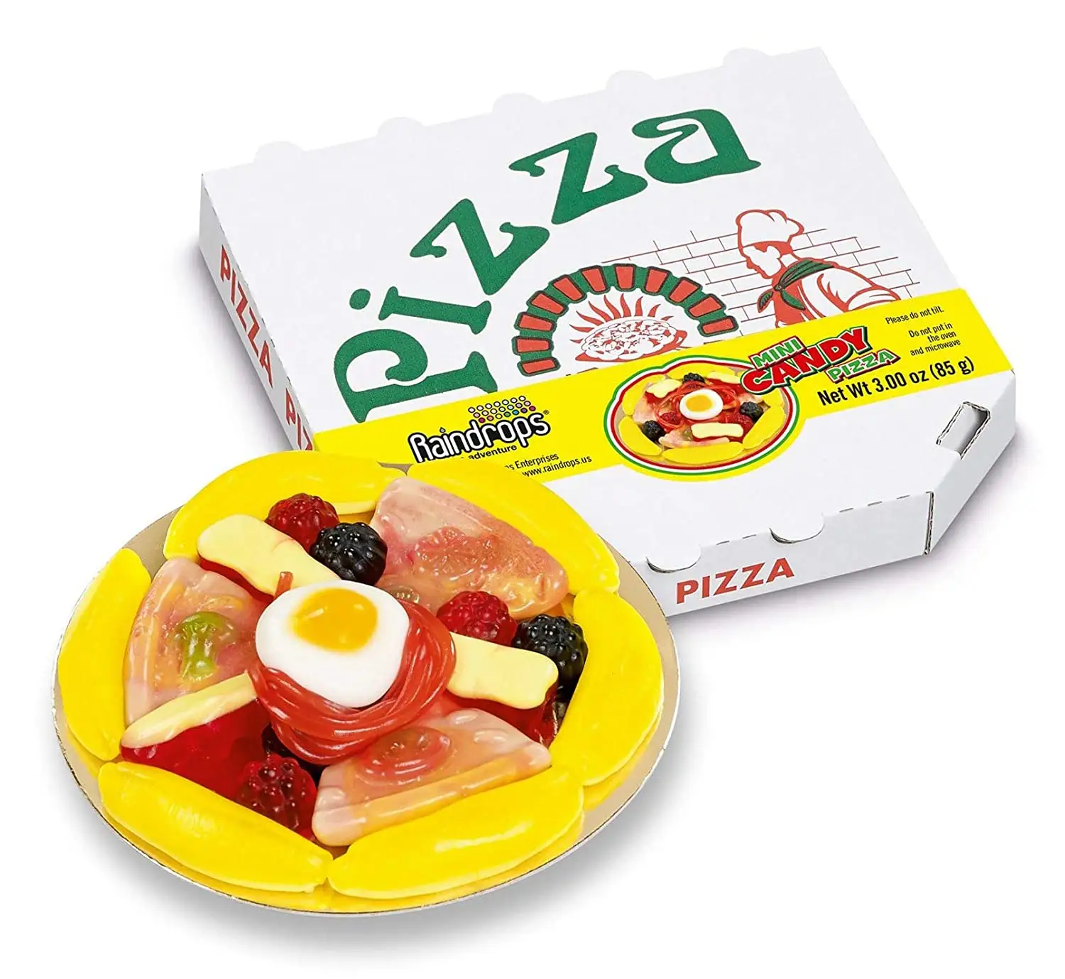 Regendruppels Gummy Candy Pizza 4.5 Oz Mini Pizza Met 18 Stukjes Snoep Per Doos (2-Pack)