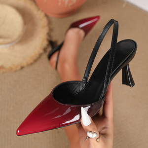 Xuanhui Sexy rouge noir Ombre <span class=keywords><strong>dégradé</strong></span> talons 7.5cm Stiletto Slingback pompes femmes bout pointu <span class=keywords><strong>en</strong></span> cuir verni fête chaussures de mariage - Product Image 2