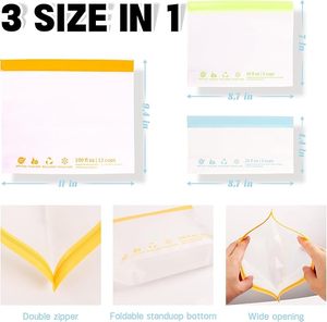 Sacs de conservation alimentaire réutilisables en PEVA, compatibles lave-vaisselle et étanches, sacs de congélation sans BPA pour la cuisine, les voyages et le maquillage - Product Image 2