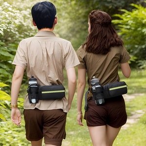 Sports Water Bottle Waist <b>Bag</b> 13 Inches Adjustable Hip Outdoor Sports Unisex Black Waterproof Interior Zipper Pocket - Product Image 1