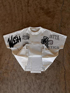 Camiseta Oversize Corta con Dobladillo Cóncavo y Gráfico de Diamantes, Estampada, Estilo Gótico Vintage Streetwear para Hombre - Product Image 3