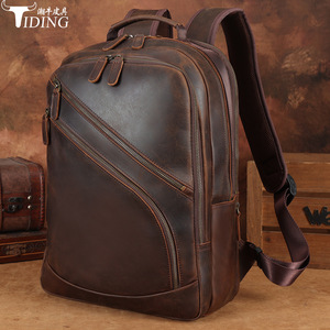 Tiding Genuine Leather 15.6-inch Laptop <b>Backpack</b> Men Durable Travel <b>Backpack</b> - Product Image 1