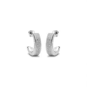 Orecchini a cerchio Lony in oro bianco con micro inserto di diamanti rotondi, gioielli di lusso da donna E3327 - Product Image 1