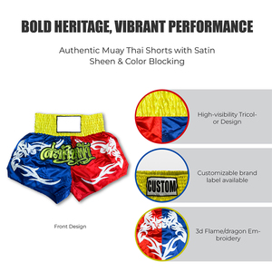 Shorts de Boxe Muay Thai Thailandaise en Satin Brillant à Logo Personnalisé et Cordon de Serrage, Entraînement Combat Sanda, Vente en Gros, Shorts de Compression Thailandaise - Product Image 5