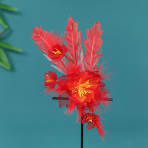 2025 New Original Design Handmade Tang Style Hanfu Headdress with <b>Large</b> Red Sparrow Feather Hair <b>Ornament</b> - Product Image 2