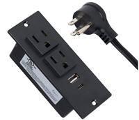 Multiprise encastrable certifiée ETL, conforme ROHS, avec USB-A, USB-C, 2 prises, câble de 1,8 m, prise noire, norme américaine, pour usage domestique/bureau