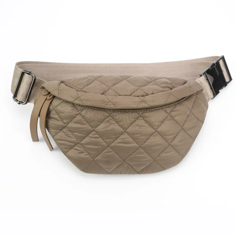 new arrival winter autumn brown puffer waist bag fanny pack belt puffer quilted purse sport handbag