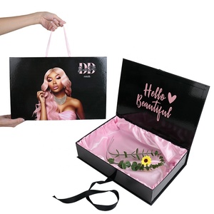 Boîte <span class=keywords><strong>d</strong></span>'<span class=keywords><strong>Emballage</strong></span> Magnétique de Luxe Rose et Noire Personnalisée avec Doublure en Soie Satinée pour Perruques et Extensions de Cheveux, Logo Personnalisé - Product Image 1