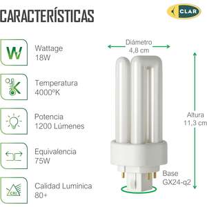 Lampadina Fluorescente Gemini T/E 18W GX24q-2 a Risparmio Energetico - Product Image 2