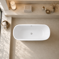 Bañera Ovalada Personalizada, Bañera de Acrílico Blanca Independiente con Desagüe Central para Adultos, 150 cm, 170 cm
