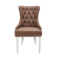 Chaise de salle à manger en cuir de luxe tête de lion meubles de maison en acier inoxydable tissu moderne base personnalisée tufté dos clou brun 12KGS