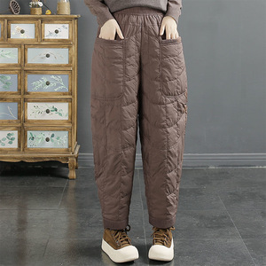 Harem Pants Solid Color Thick Windproof Warm Loose Fit Casual Women's Winter Pants Coffee Black Khaki - Product Image 4