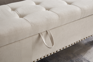 59" Modern Adjustable Convertible Bed Bench Ottoman with Storage Beige Fabric for Bedroom Living Room & Home <b>Office</b> - Product Image 3