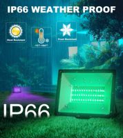 Reflector LED SMD RGBW de 50W con Control Remoto, Cable de 6.6 Pies, IP66 Impermeable, Temperatura de Color Ajustable, Regulable, para Jardín, 3 Años de Garantía