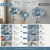 Grandes fleurs en tissu élégantes et personnalisables, géantes avec base, adaptées à la décoration de mariage, à la mise en scène de fonds et aux présentoirs de vitrine