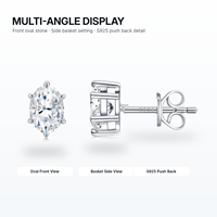 Boucles d'oreilles clous personnalisées en argent sterling 925 avec moissanite ovale 5x7mm, fermoir poussoir S925, bijoux fins pour femme