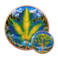 Pièce de monnaie personnalisée en cuivre fin 999 de 1 oz, motif feuille d'érable canadienne quatre saisons en relief, médaille artistique, paysage naturel, pièce de défi ronde en plaque
