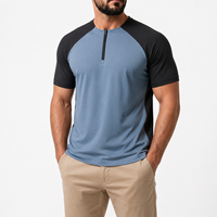 Haut de sport pour homme à col montant, manches courtes, demi-zip, color block, personnalisable OEM, séchage rapide, respirant, pour la course, la gym et le fitness
