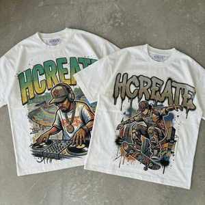 T-shirts vintage homme à bas prix, imprimés rétro, coupe oversize, coton épais, effet délavé, streetwear, personnalisables - Product Image 1