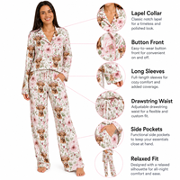Baju Tidur Wanita Motif Sapi Cetak Khusus dengan Kancing Depan, Set Piyama Wanita, Gaun Piyama Lembut dan Elastis, Pakaian Tidur