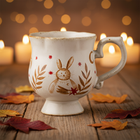 Mug cylindrique en porcelaine 300 ml (10 oz) peint à la main, motif lapin et étoile, style américain, passe au lave-vaisselle, cadeau vintage, Pâques, usage quotidien