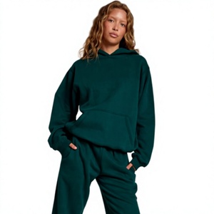 Ensemble de survêtement décontracté en molleton de coton pour femme : sweat à capuche oversize et pantalon de jogging, tenue assortie pour le sport et la détente - Product Image 1